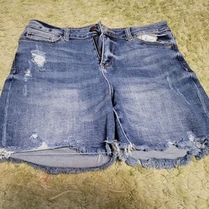 Judy Blue Distressed Medium Blue Denim Cutoff Jean Shorts